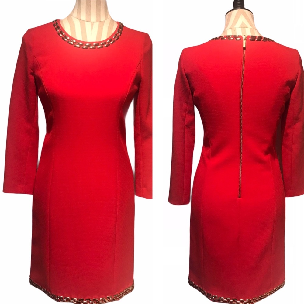 - - Michael Kors red dress w/gold embellishment long sleeves size 2